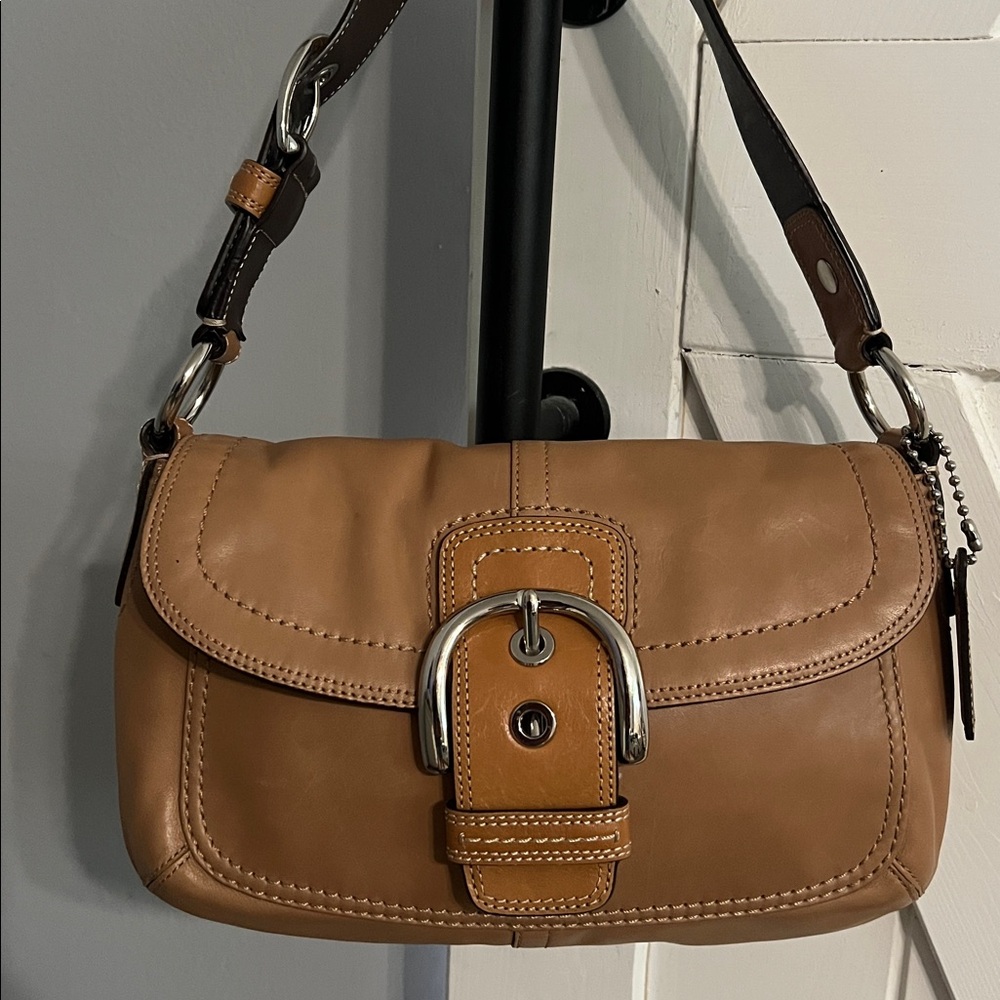 Coach Tan Shoulder Bag with Silver Accents